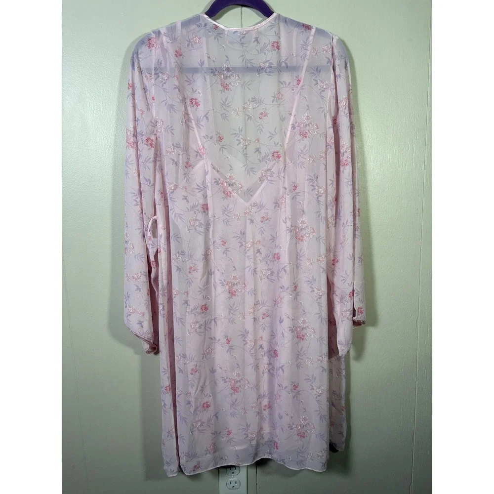 Valerie Stevens Intimates Pink Floral Sheer Set M/L Romance Cottage Fairycore
